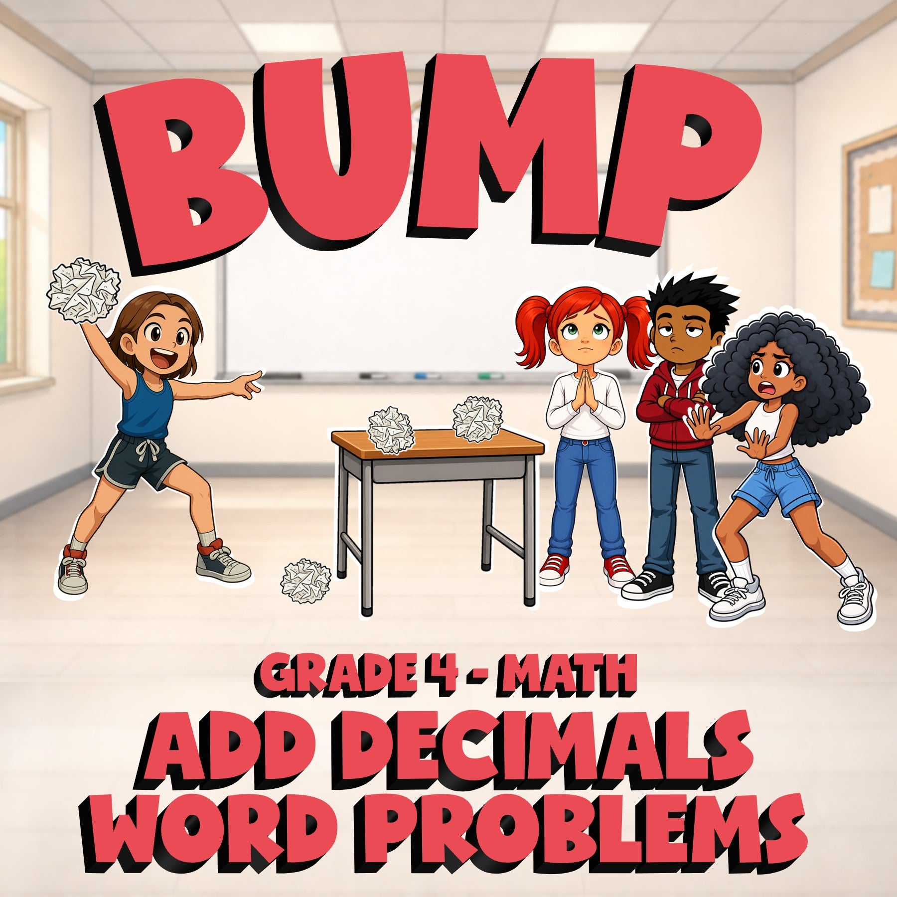 Add Decimals Word Problems BUMP Math Game - No Prep Grade 4 Review Activity