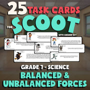 Balanced & Unbalanced Forces SCOOT TASK CARDS Science Game - No Prep Grade 7