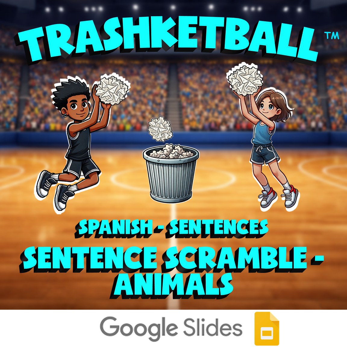Sentence Scramble - Animals TRASHKETBALL Spanish Game - No Prep Exercise