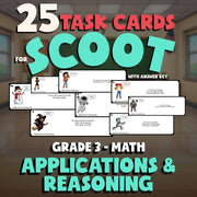 Applications & Reasoning SCOOT TASK CARDS Math Game - No Prep Grade 3 Review