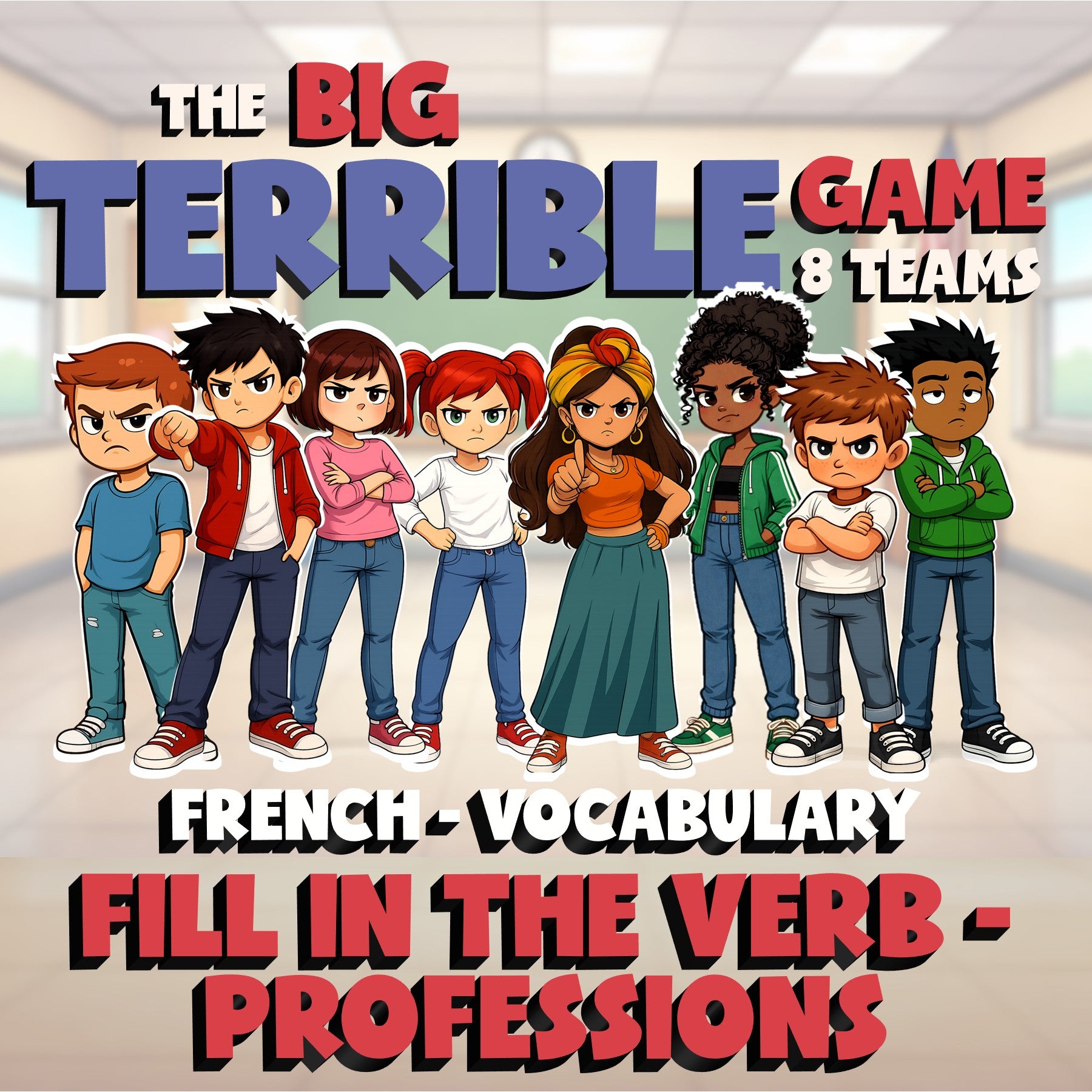 Fill In The Verb - Professions BIG TERRIBLE GAME - No Prep French Exercise