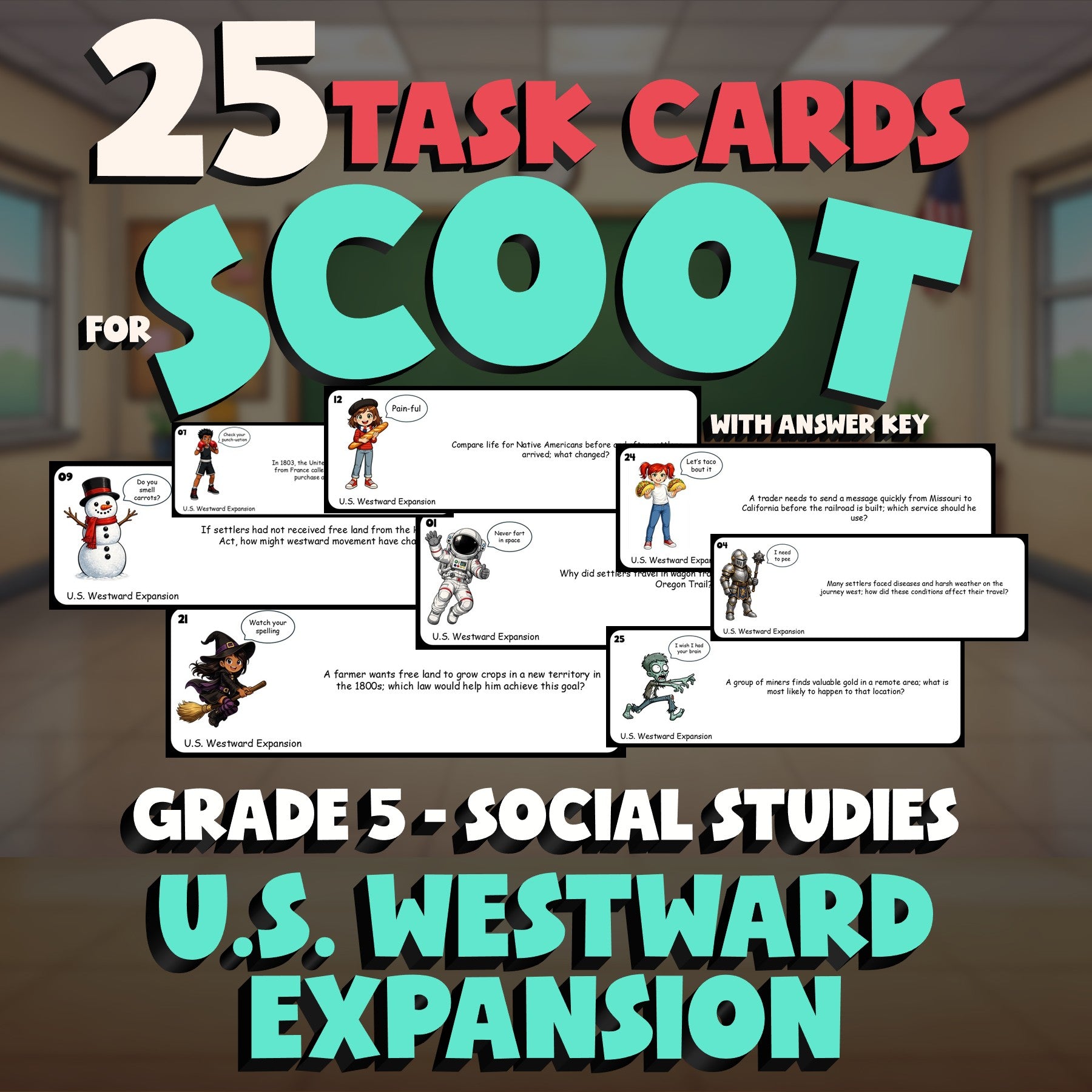 U.S. Westward Expansion SCOOT TASK CARDS Socials Game - No Prep Grade 5 Review