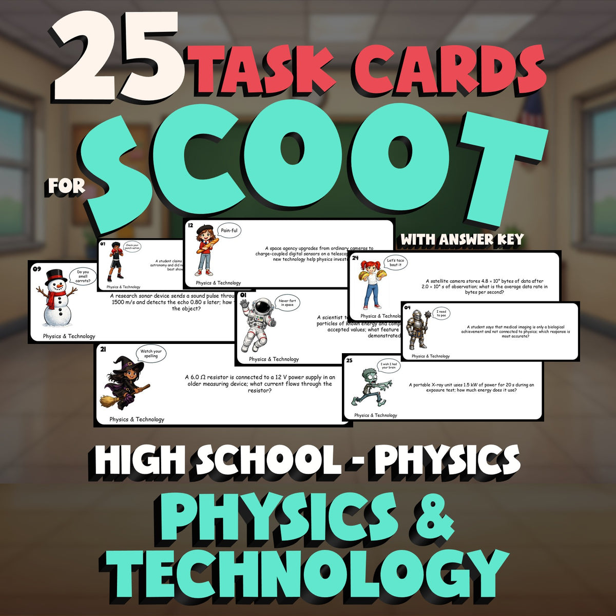 Physics & Technology SCOOT TASK CARDS Science Game - No Prep Physics Review