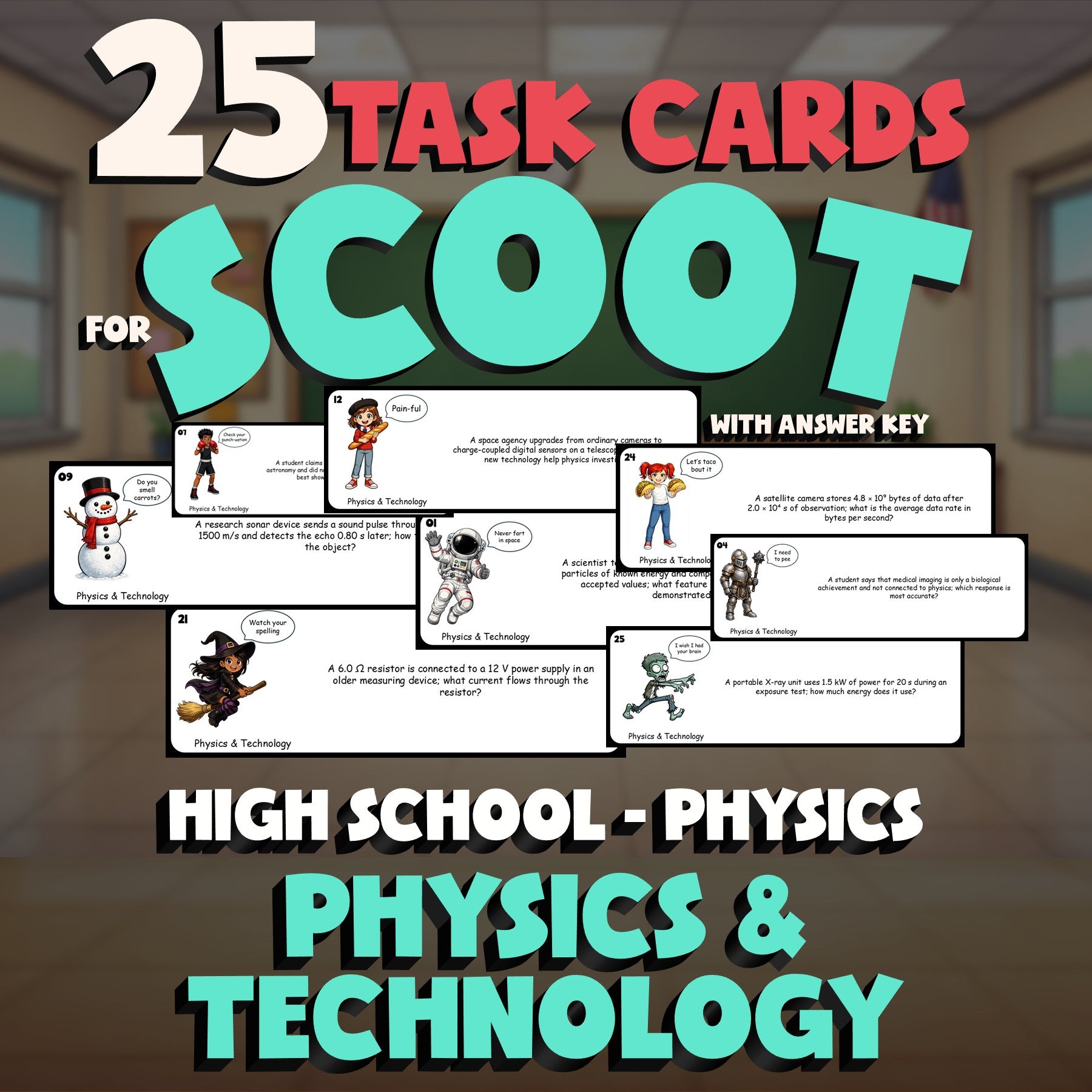 Physics & Technology SCOOT TASK CARDS Science Game - No Prep Physics Review
