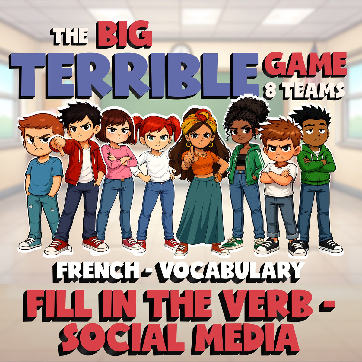 Fill In The Verb - Social Media BIG TERRIBLE GAME - No Prep French Exercise