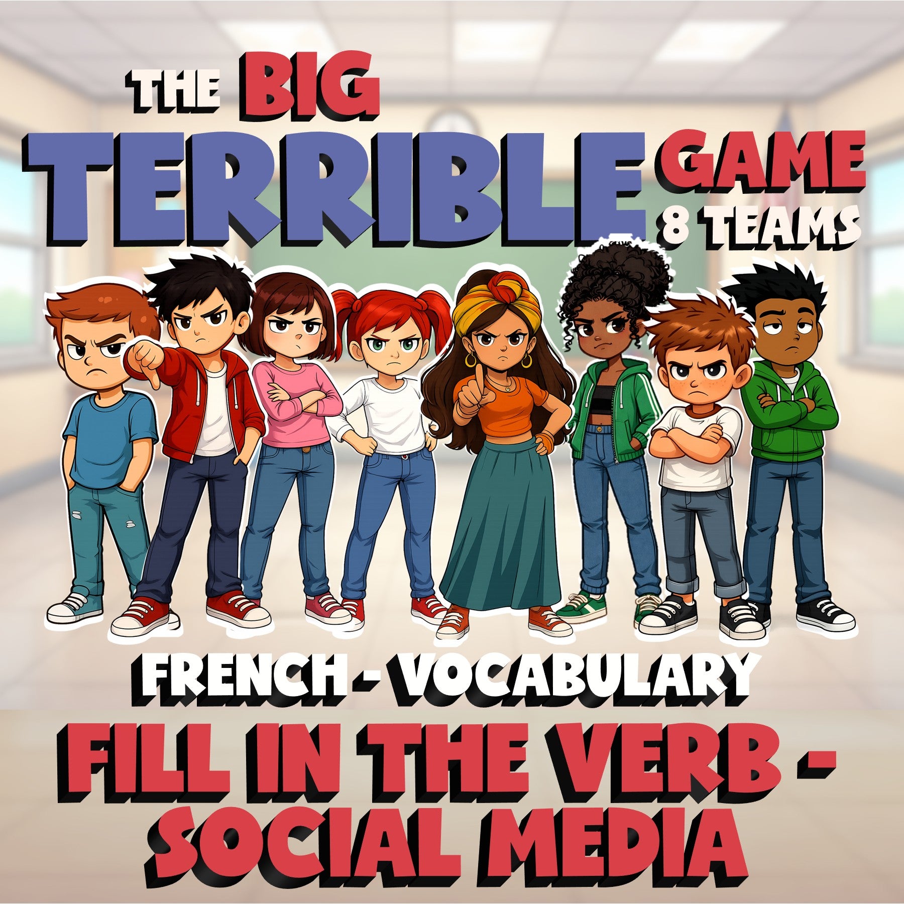 Fill In The Verb - Social Media BIG TERRIBLE GAME - No Prep French Exercise