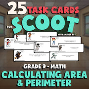 Calculating Area & Perimeter SCOOT TASK CARDS Math Game - No Prep Grade 9 Review