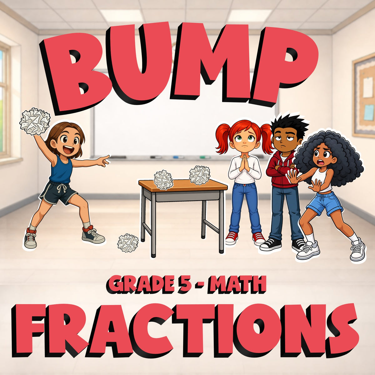 Fractions BUMP Math Game - No Prep Grade 5 Review Activity