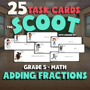 Adding Fractions SCOOT TASK CARDS Math Game - No Prep Grade 5 Review Activity