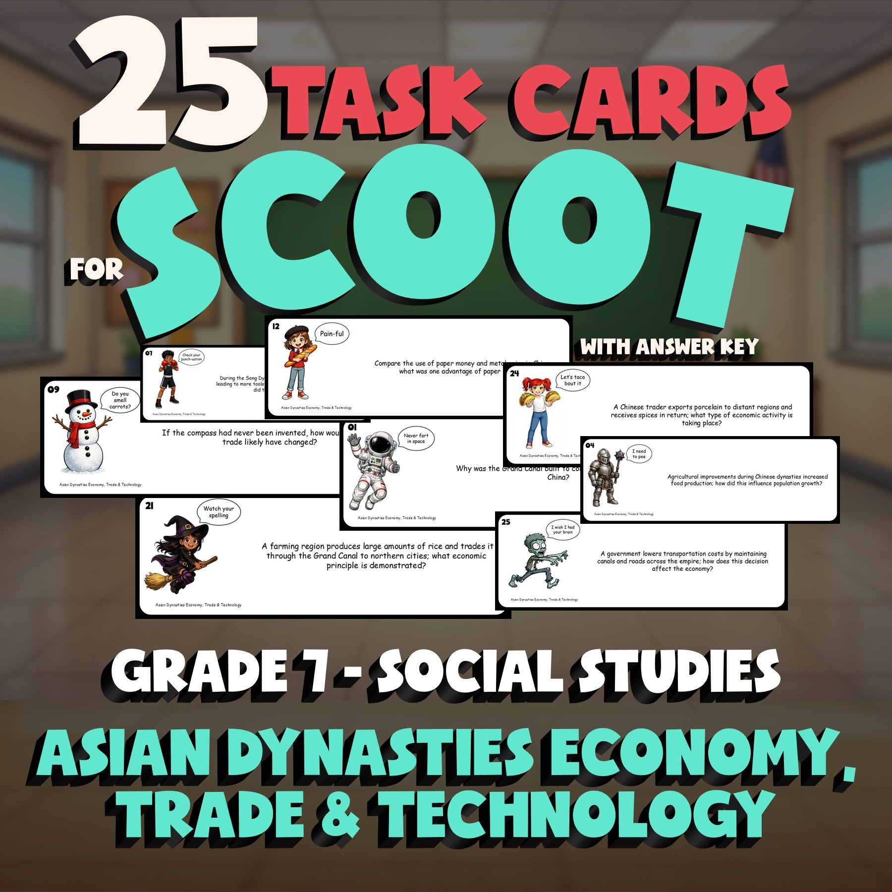 Asian Dynasties Economy, Trade & Technology SCOOT TASK CARDS Socials Game - G7