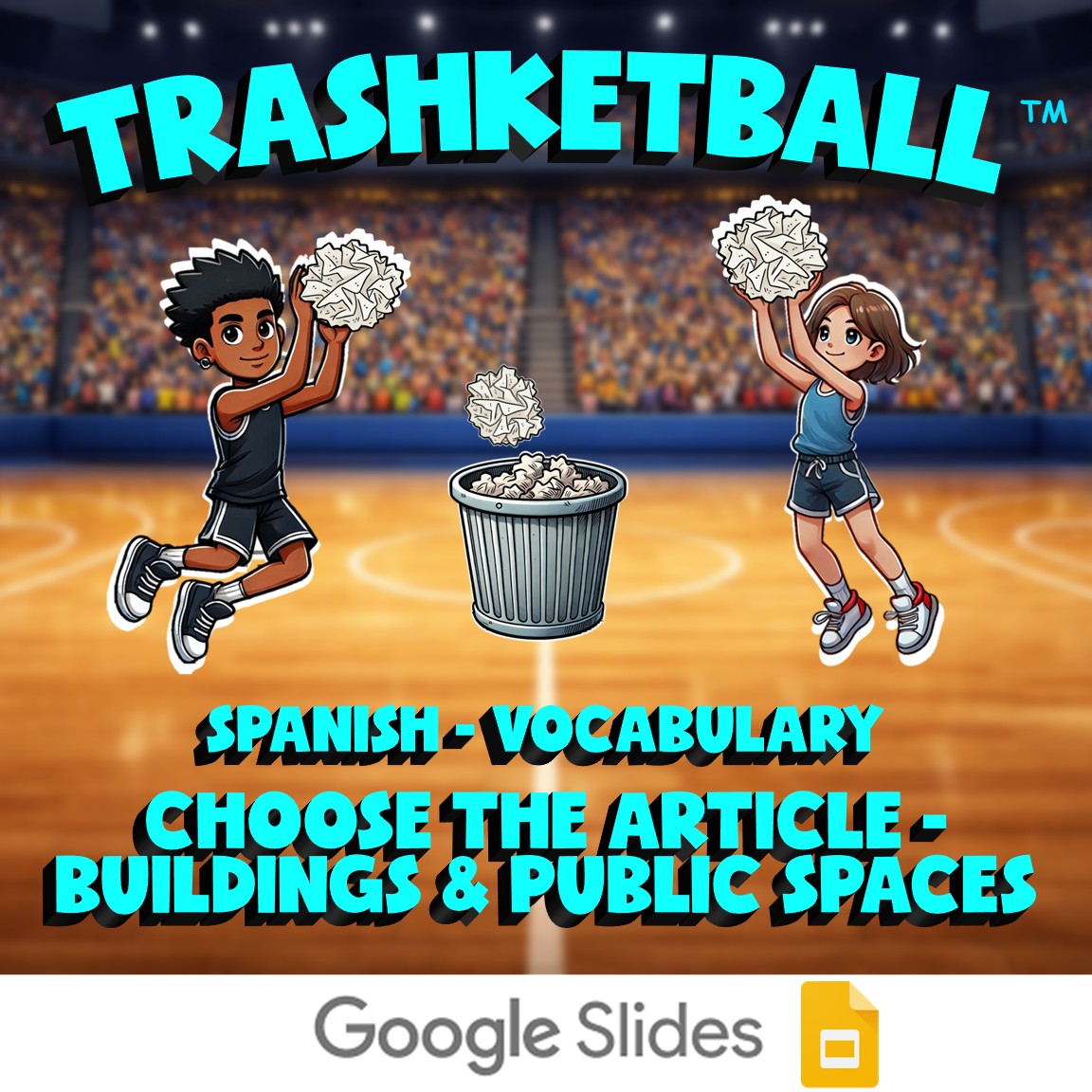 Choose The Article - Buildings & Public Spaces TRASHKETBALL Game - Spanish