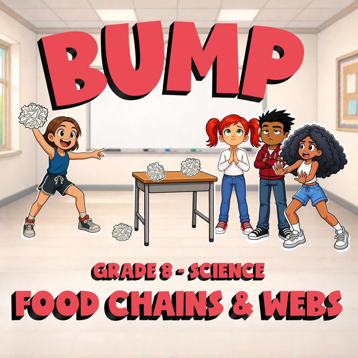 Food Chains & Webs BUMP Science Game - No Prep Grade 8 Review Activity