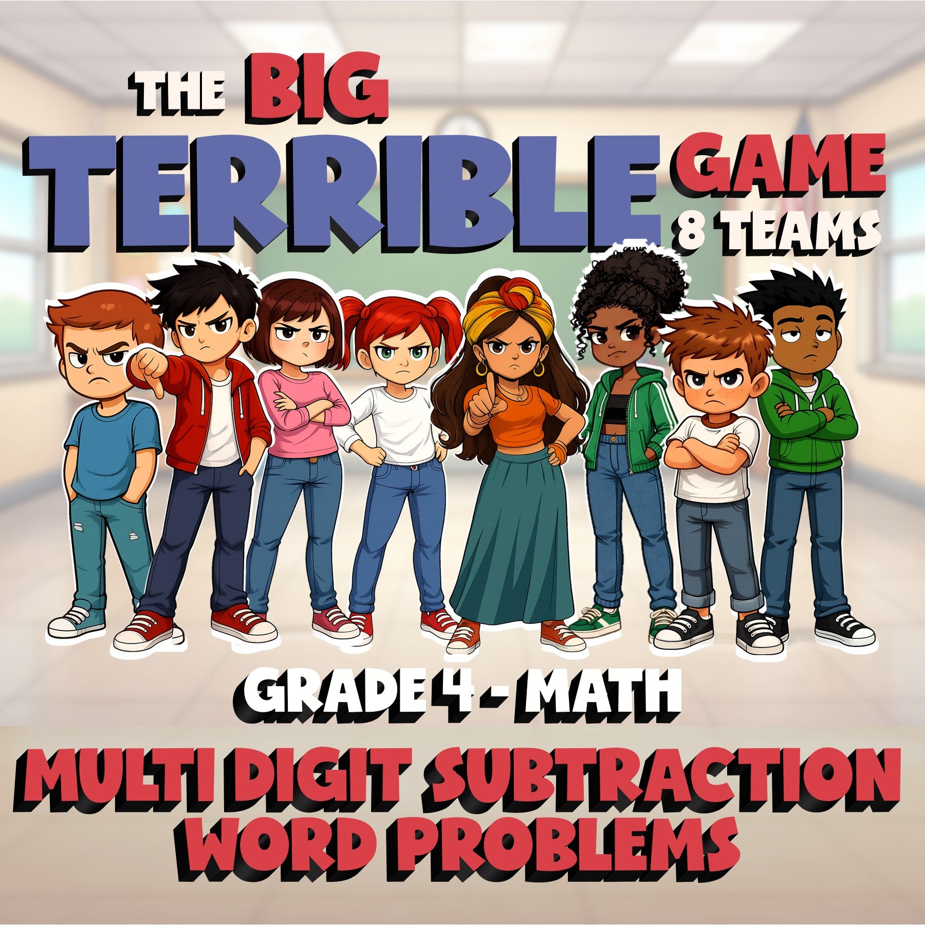 Multi Digit Subtraction Word Problems BIG TERRIBLE GAME - Grade 4 Math Review