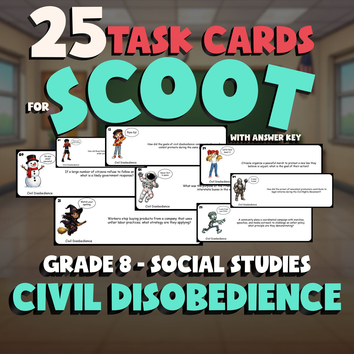 Civil Disobedience SCOOT TASK CARDS Socials Game - No Prep Grade 8 Review