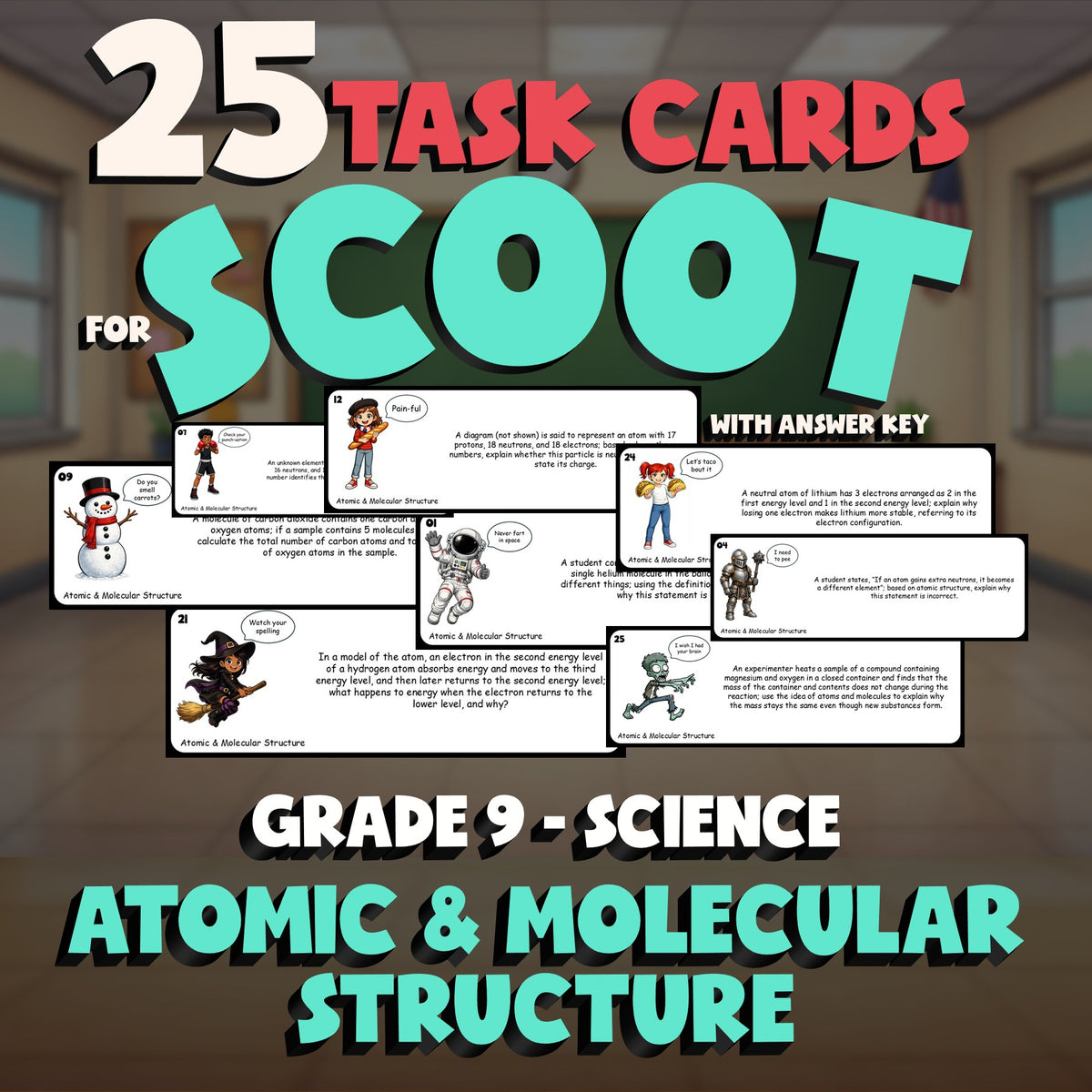 Atomic & Molecular Structure SCOOT TASK CARDS Science Game - No Prep Grade 9