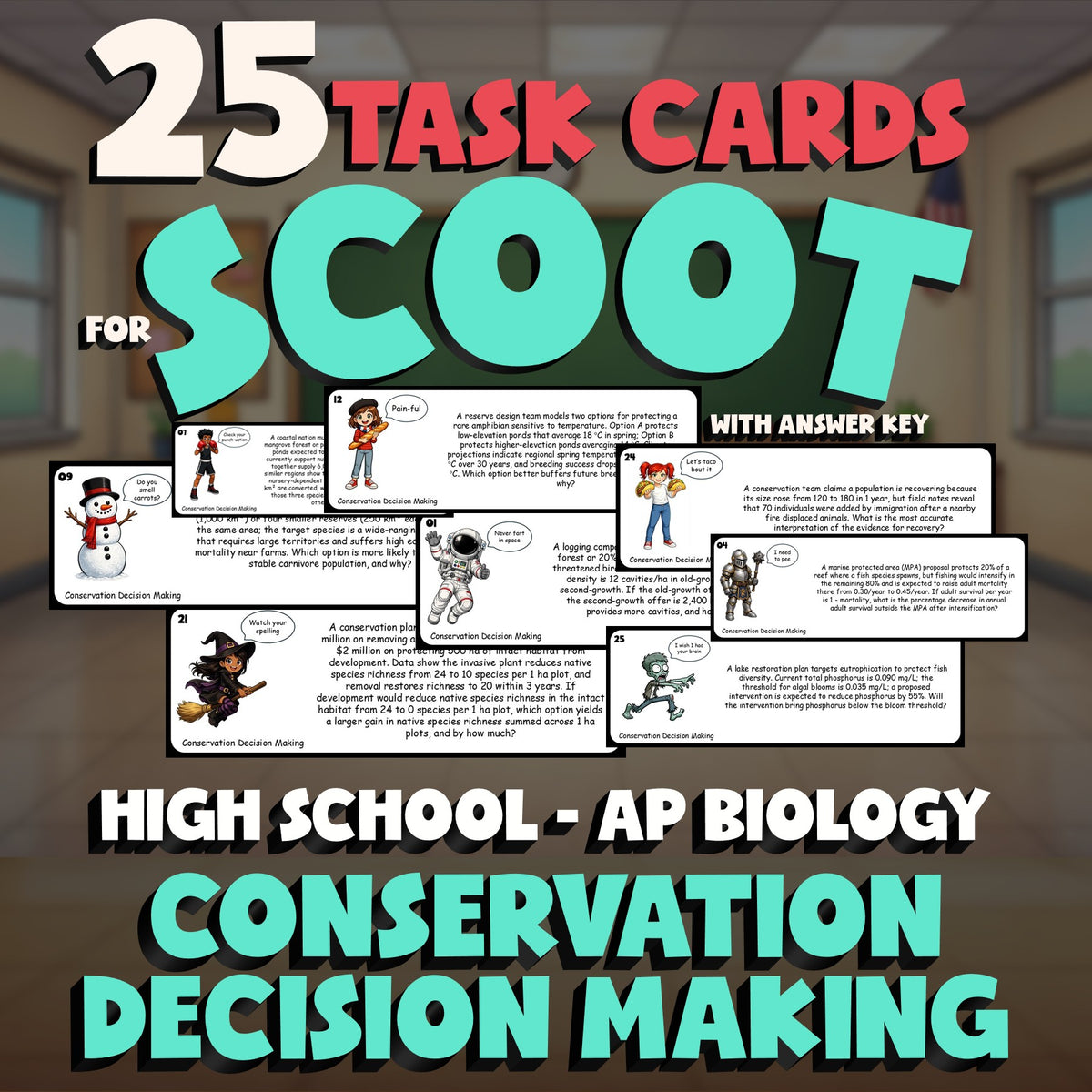 Conservation Decision Making SCOOT TASK CARDS Science Game - No Prep AP Biology