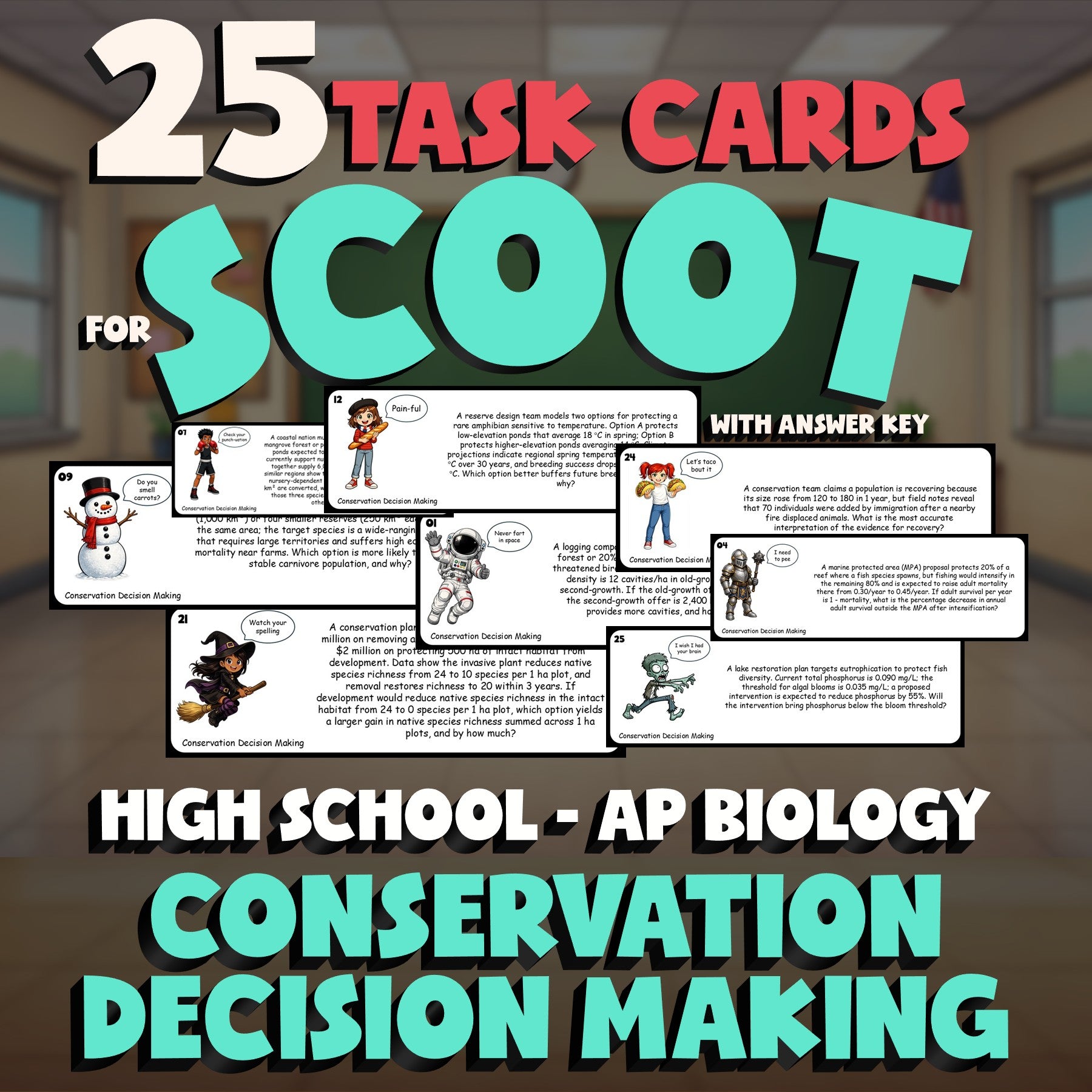 Conservation Decision Making SCOOT TASK CARDS Science Game - No Prep AP Biology