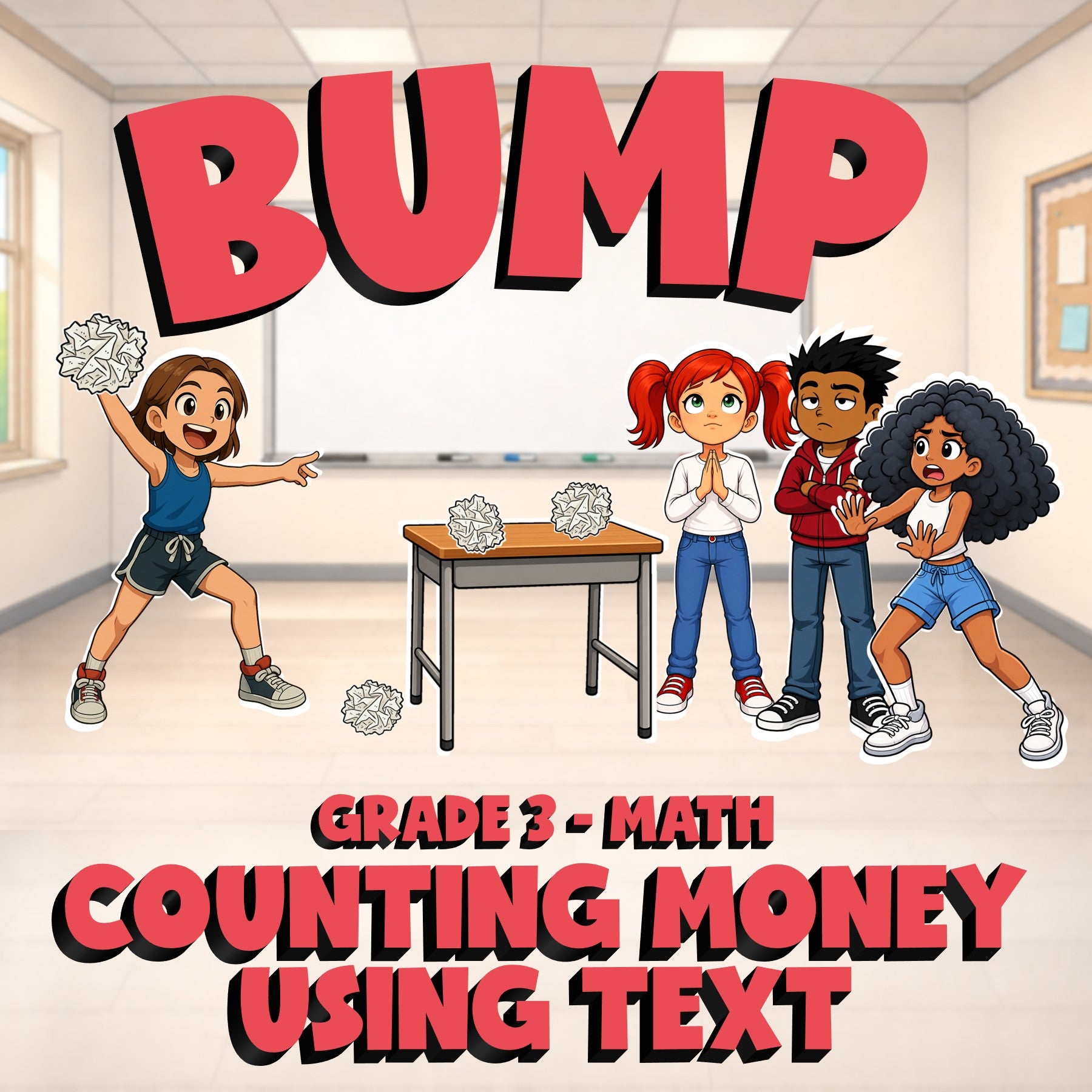 Counting Money Using Text BUMP Math Game - No Prep Grade 3 Review Activity