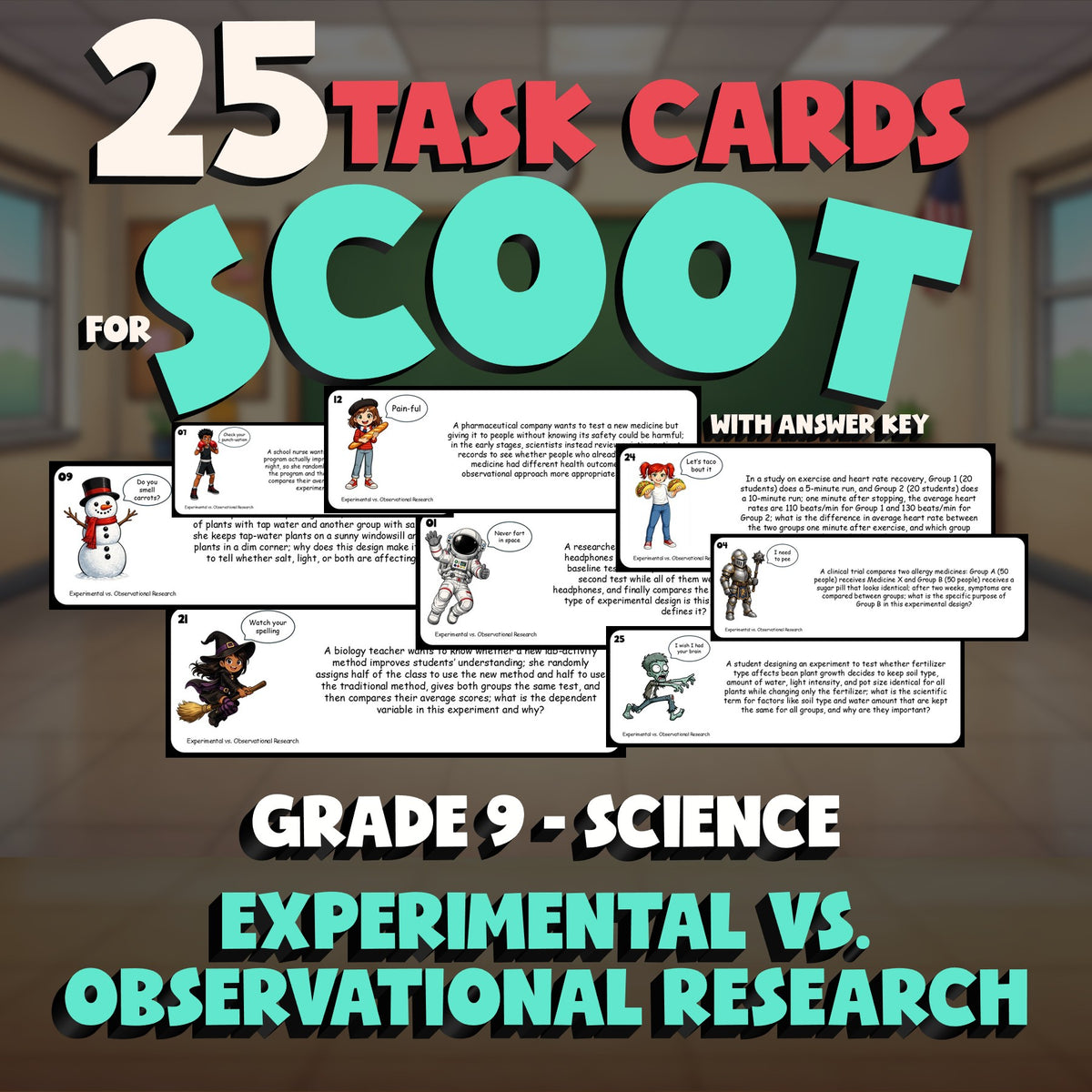 Experimental vs. Observational Research SCOOT TASK CARDS Science Game - Grade 9