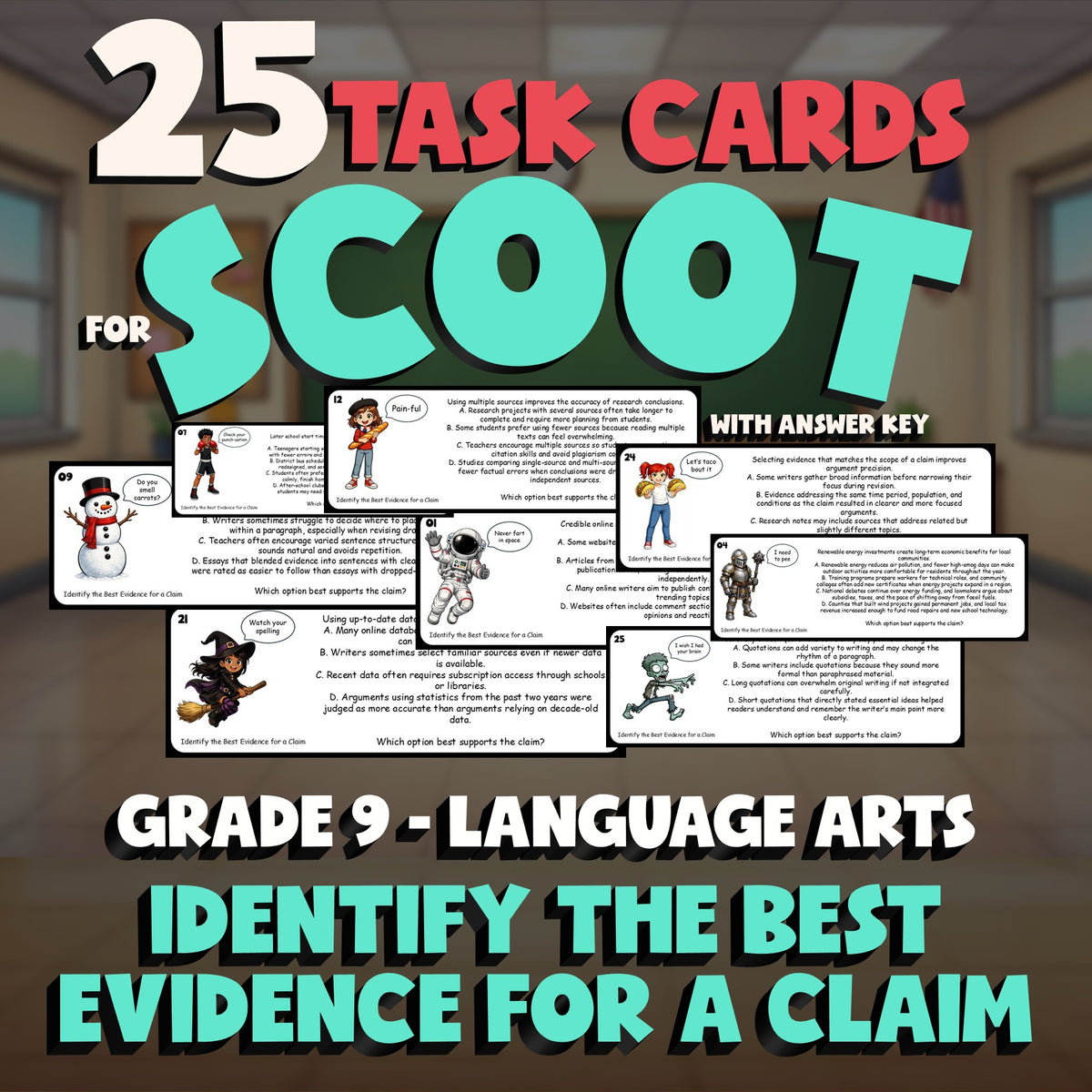 Identify the Best Evidence for a Claim SCOOT TASK CARDS ELA Game - Grade 9