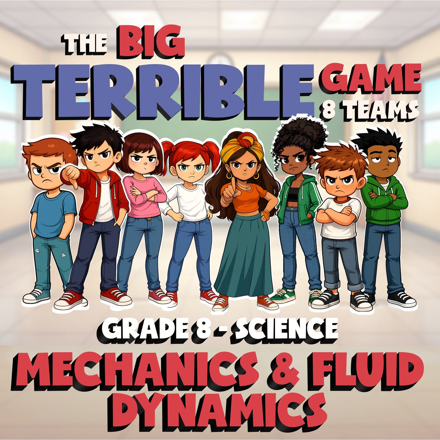 Mechanics & Fluid Dynamics BIG TERRIBLE GAME - No Prep Grade 8 Science Review