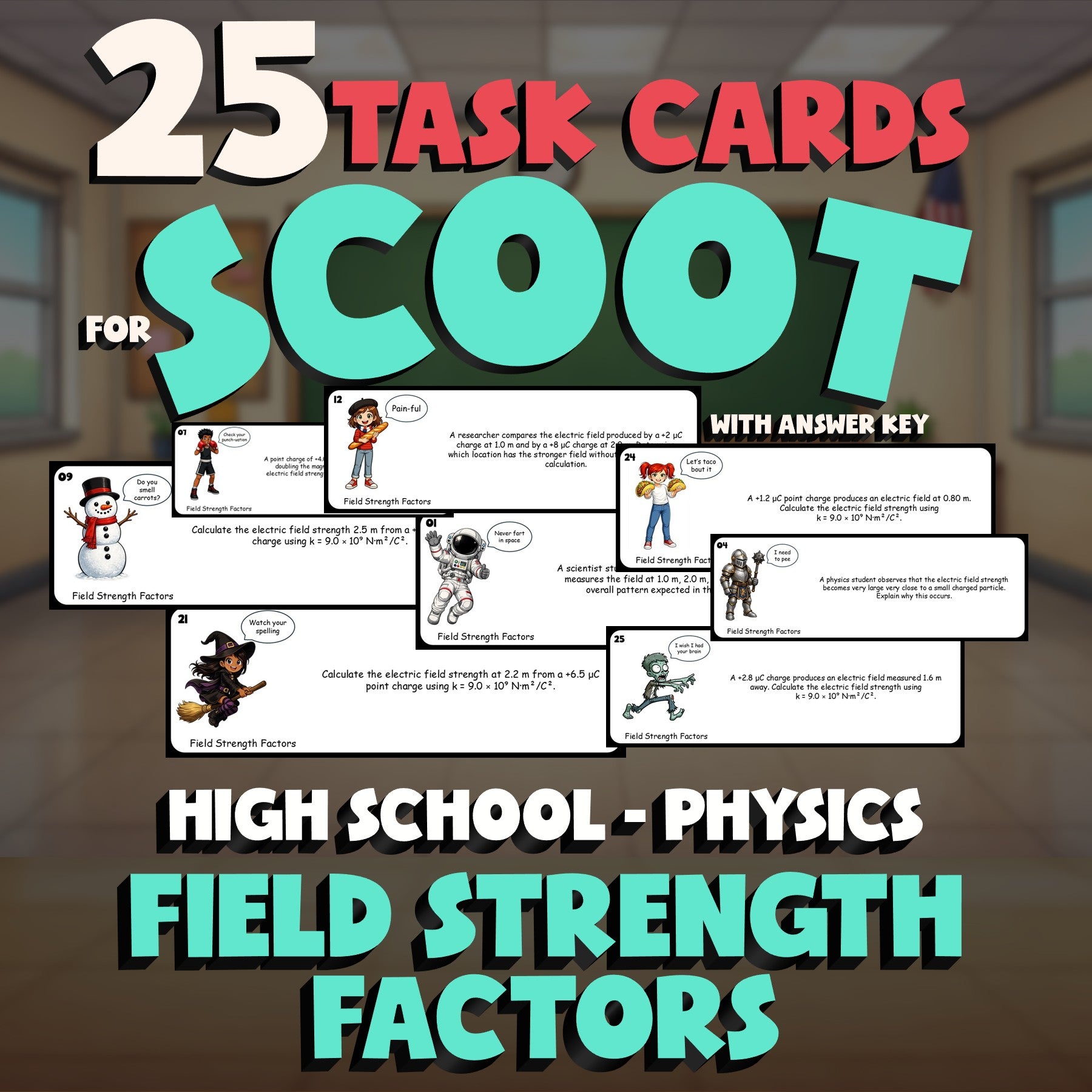 Field Strength Factors SCOOT TASK CARDS Science Game - No Prep Physics Review