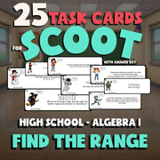 Find the Range SCOOT TASK CARDS Math Game - No Prep Algebra 1 Review Activity