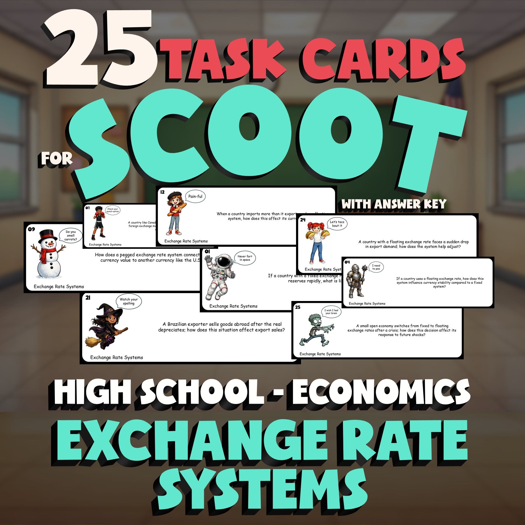 Exchange Rate Systems SCOOT TASK CARDS Economics Game - No Prep Review Activity