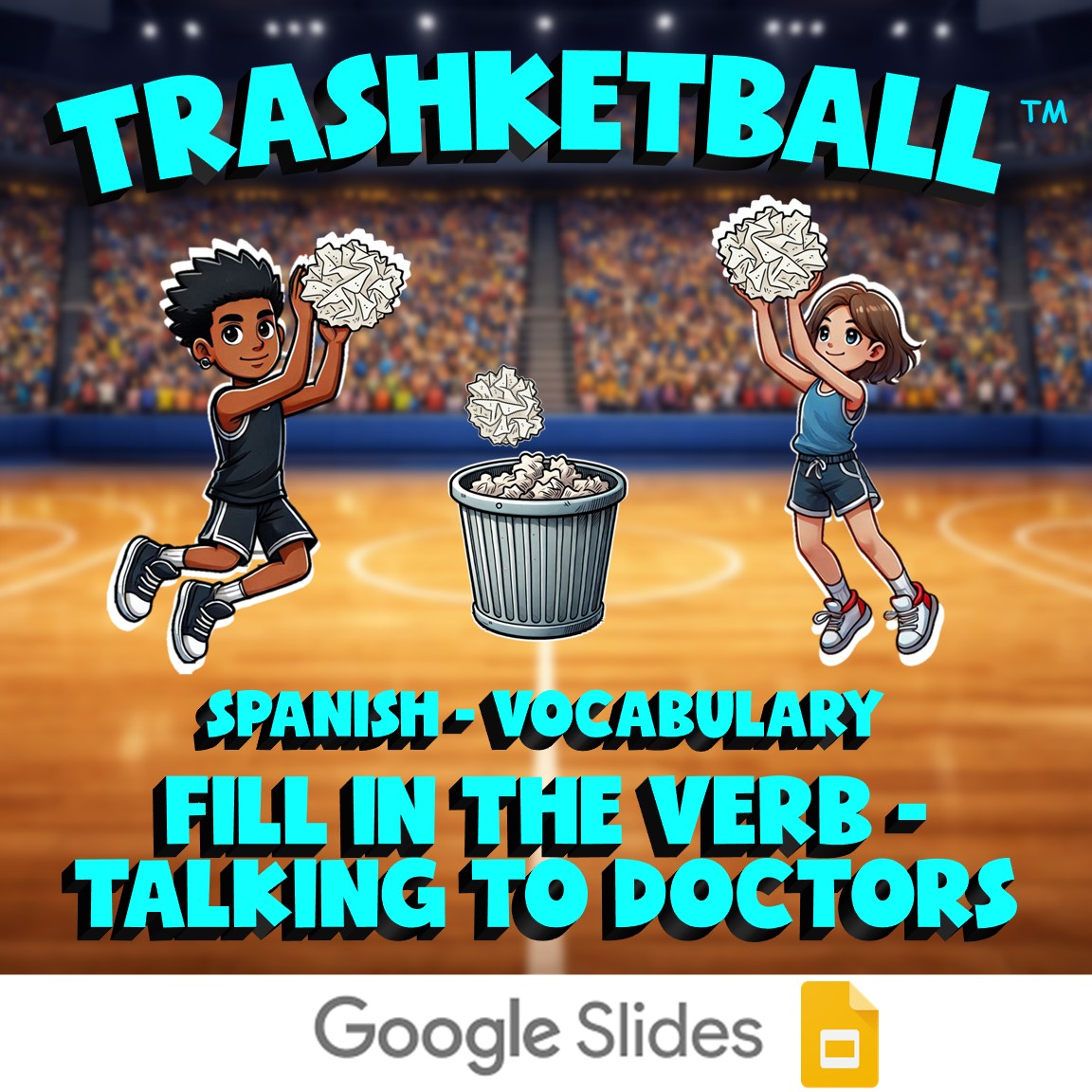 Fill In The Verb - Talking to Doctors TRASHKETBALL Spanish Game - No Prep