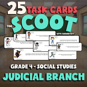 Judicial Branch SCOOT TASK CARDS Socials Game - No Prep Grade 4 Review Activity