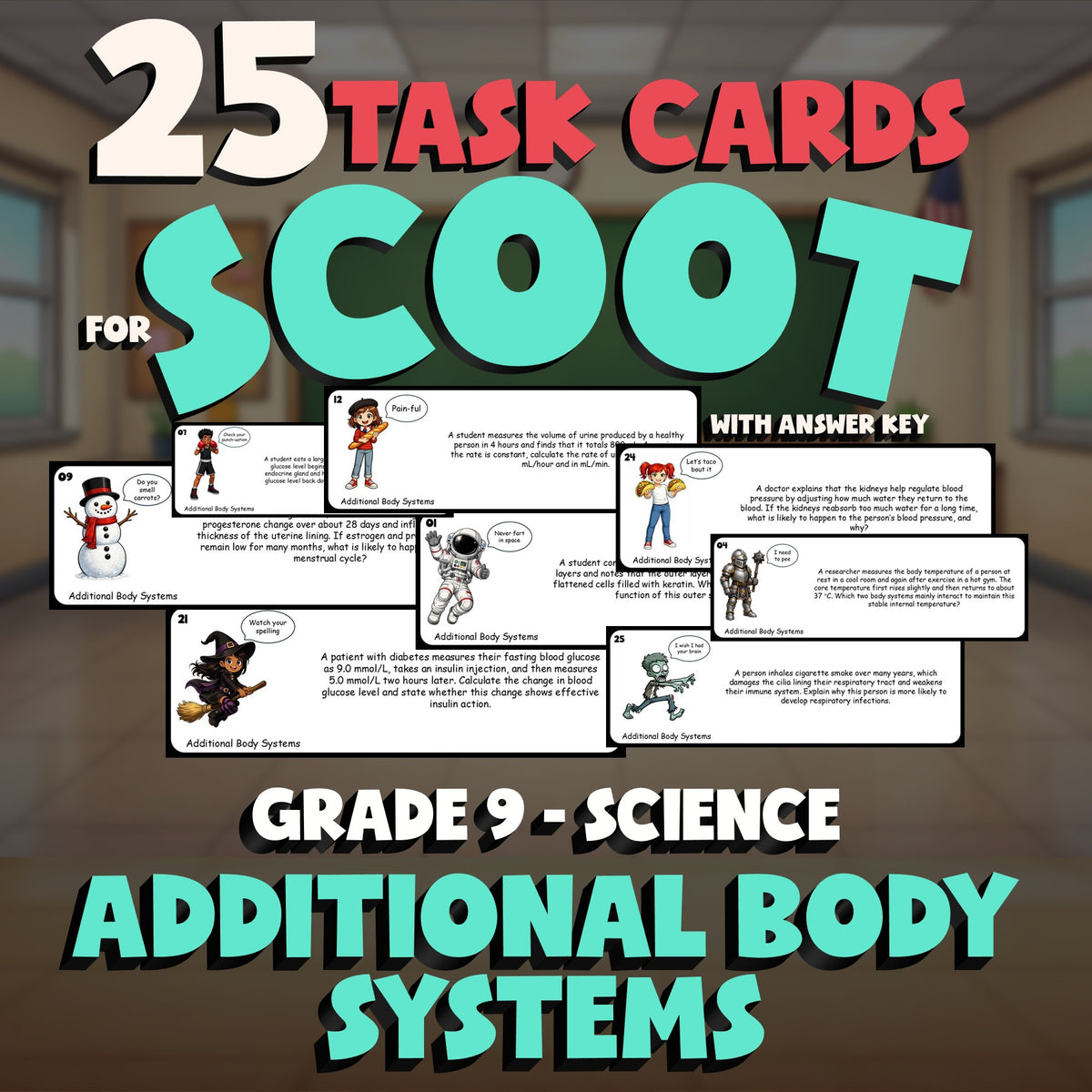 Additional Body Systems SCOOT TASK CARDS Science Game - No Prep Grade 9 Review