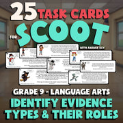 Identify Evidence Types & Their Roles SCOOT TASK CARDS ELA Game - Grade 9