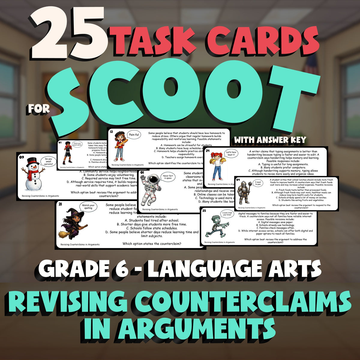 Revising Counterclaims in Arguments SCOOT TASK CARDS ELA Game - No Prep Grade 6
