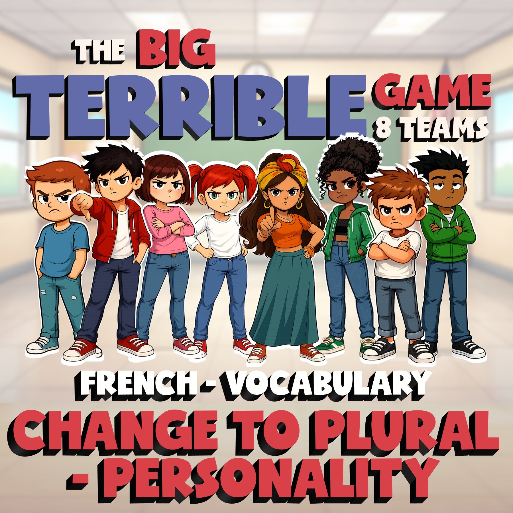 Change to Plural - Personality BIG TERRIBLE GAME - No Prep French Exercise