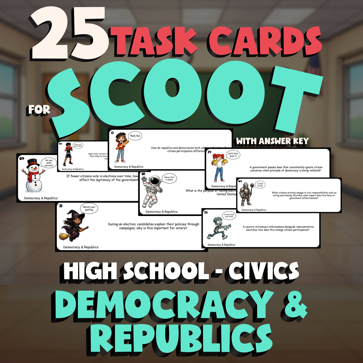 Democracy & Republics SCOOT TASK CARDS Civics Game - No Prep Review Activity