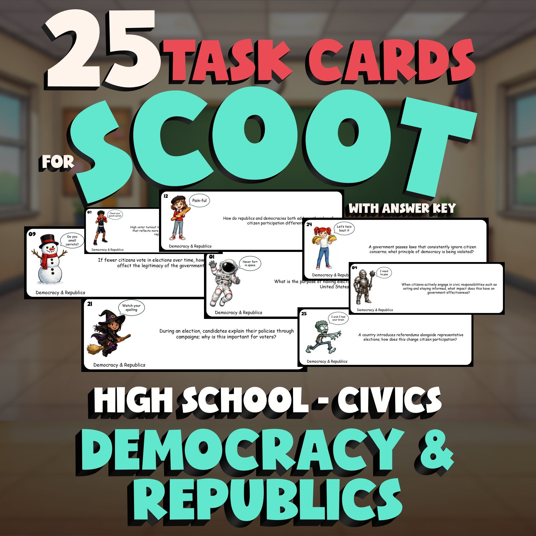 Democracy & Republics SCOOT TASK CARDS Civics Game - No Prep Review Activity