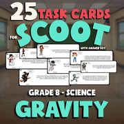 Gravity SCOOT TASK CARDS Science Game - No Prep Grade 8 Review Activity