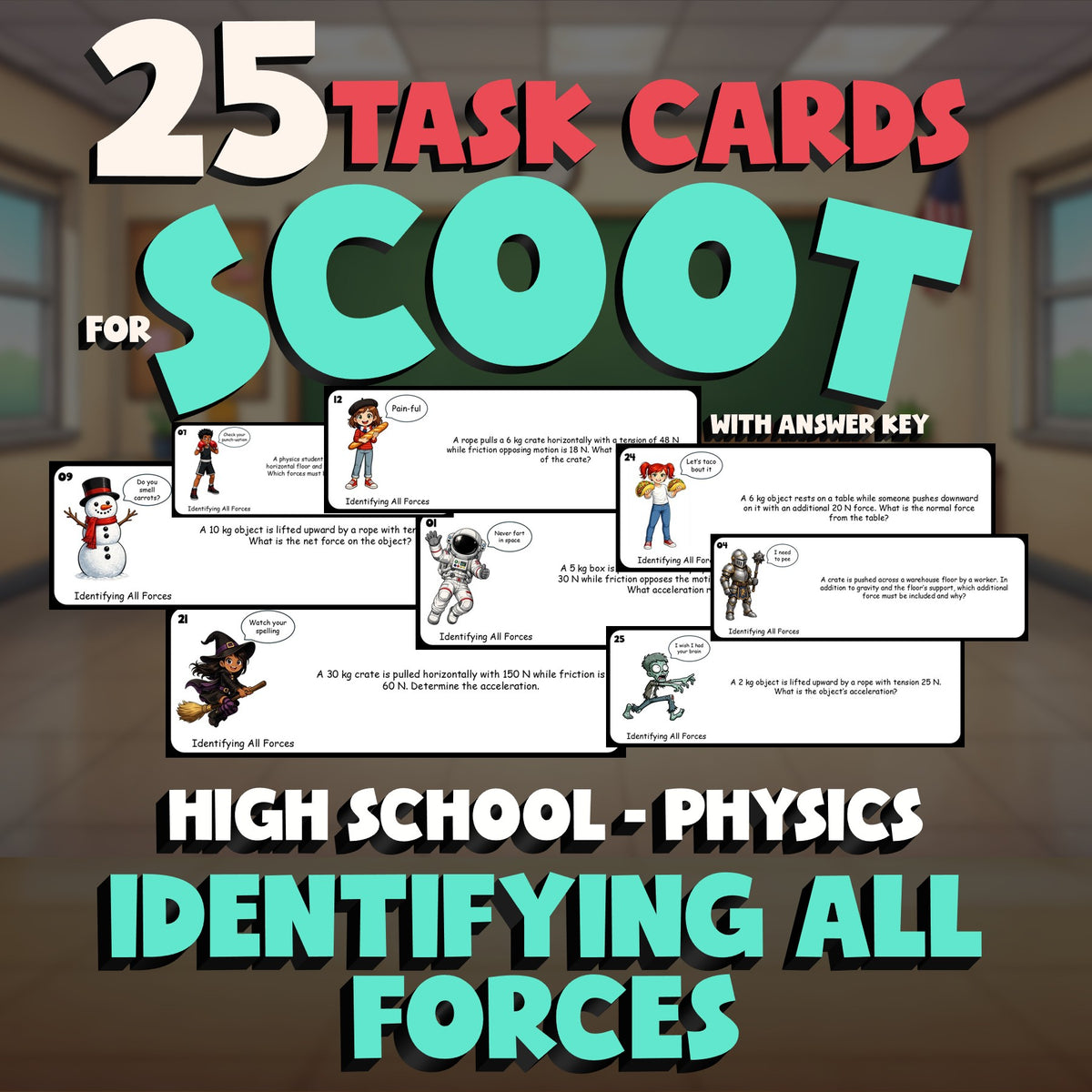 Identifying All Forces SCOOT TASK CARDS Science Game - No Prep Physics Review