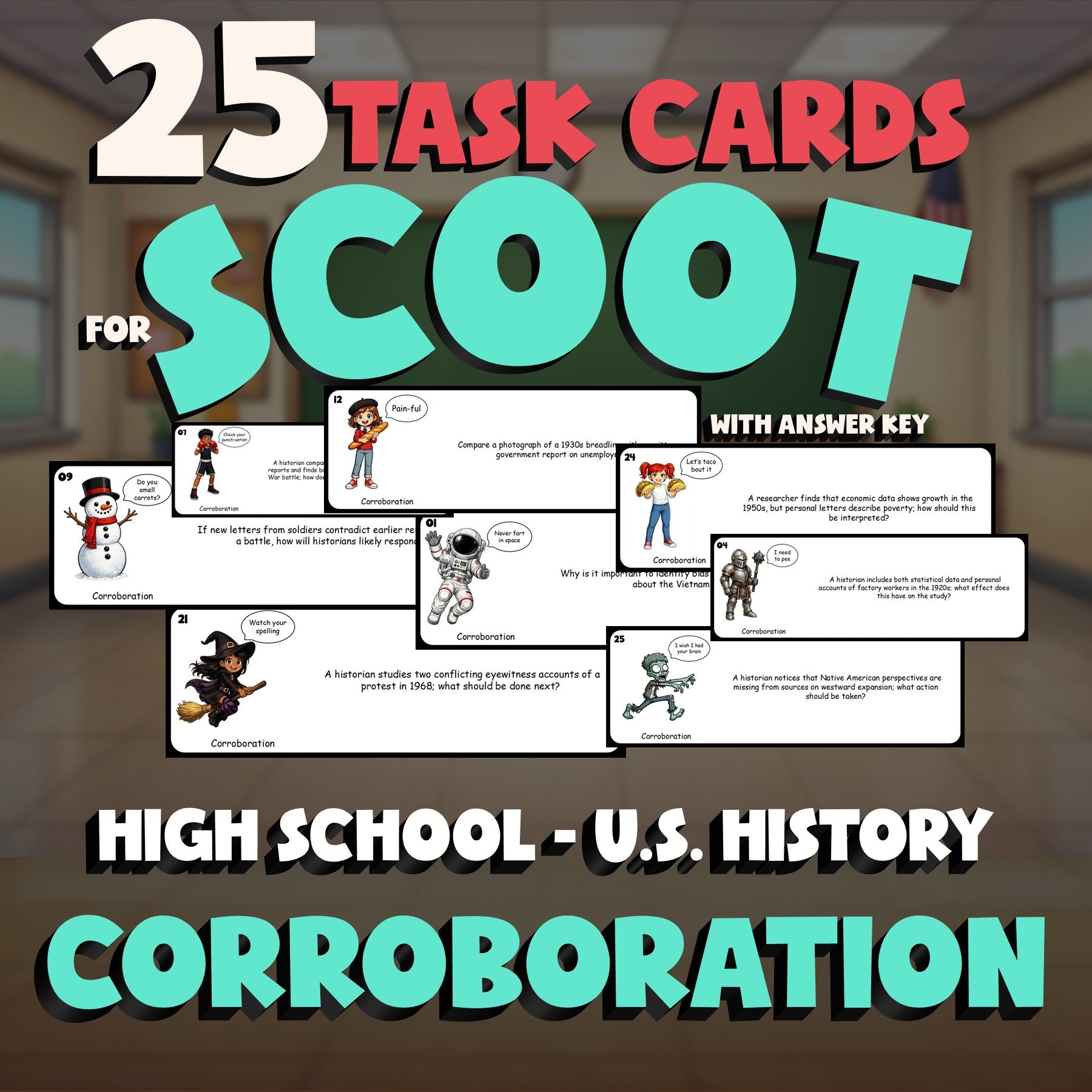 Corroboration SCOOT TASK CARDS U.S. History Game - No Prep Review Activity