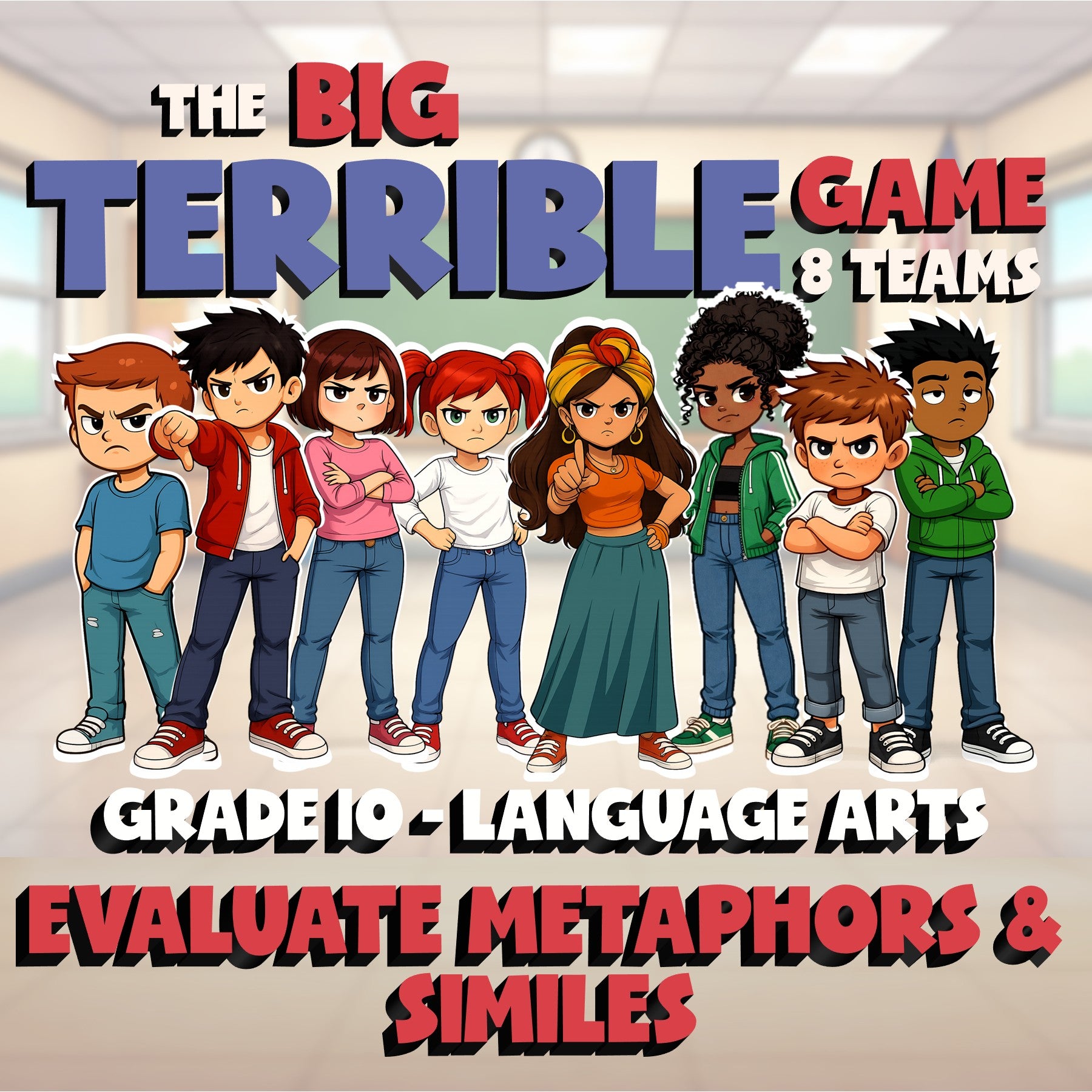 Evaluate Metaphors & Similes BIG TERRIBLE GAME - No Prep Grade 10 ELA Review