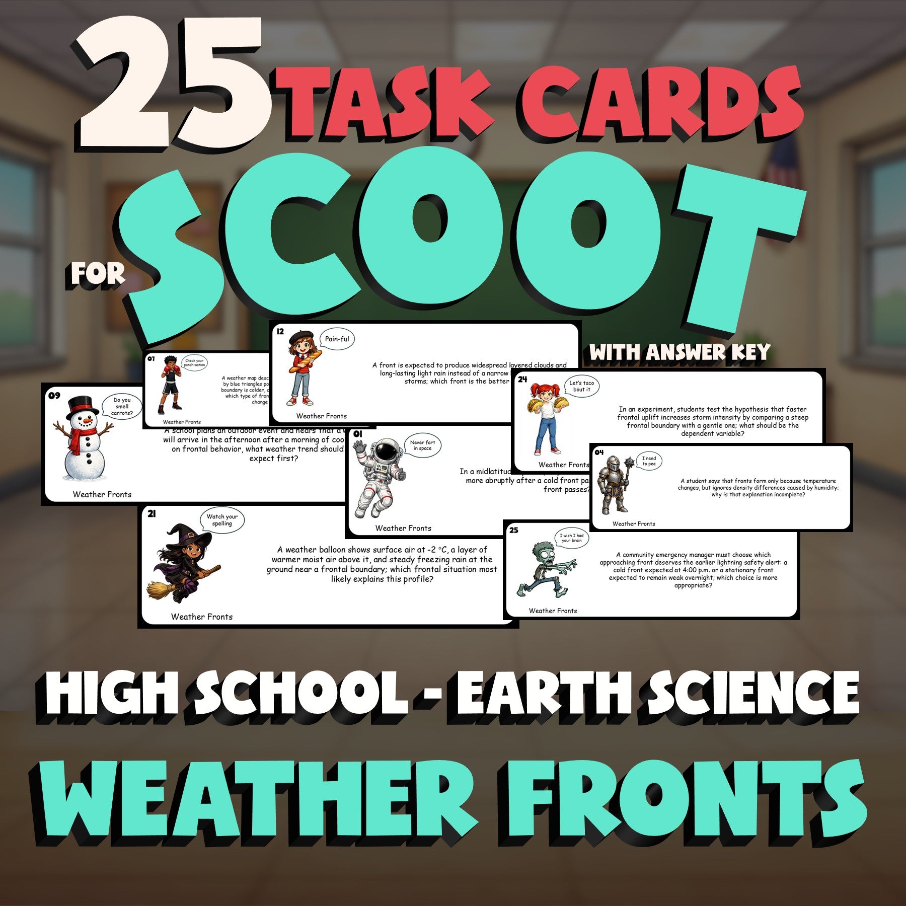 Weather Fronts SCOOT TASK CARDS Game - No Prep Earth Science Review Activity