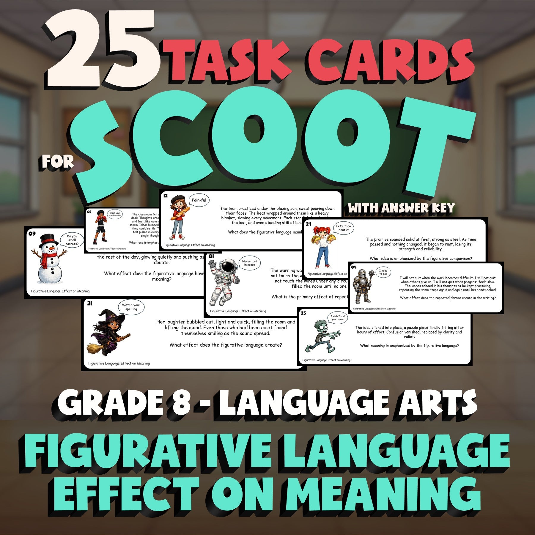 Figurative Language Effect on Meaning SCOOT TASK CARDS ELA Game - Grade 8