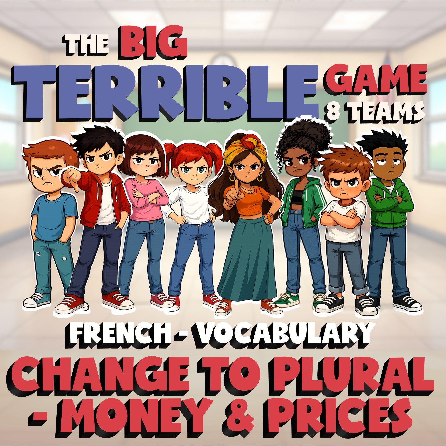 Change to Plural - Money & Prices BIG TERRIBLE GAME - No Prep French Exercise