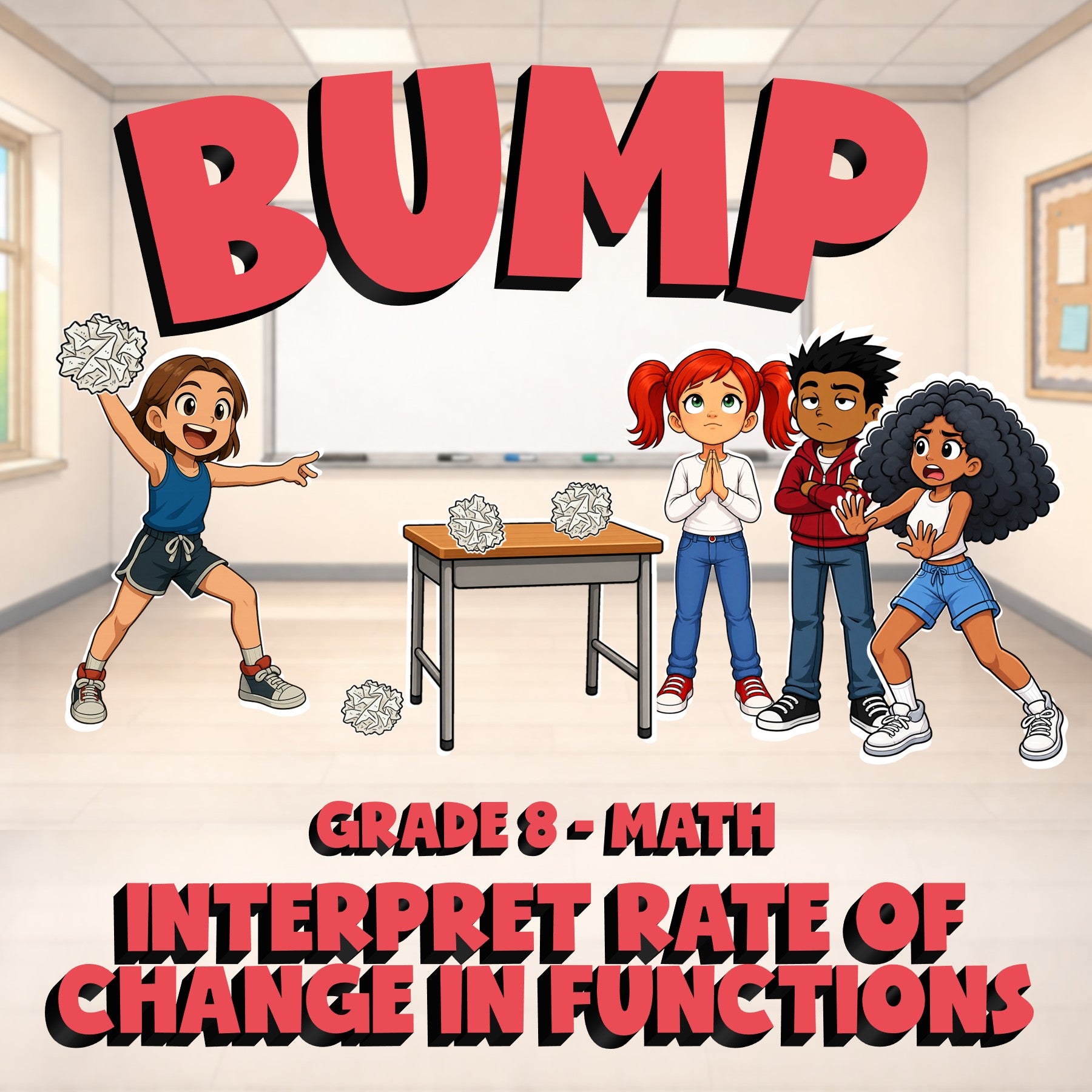 Interpret Rate of Change in Functions BUMP Math Game - No Prep Grade 8 Review