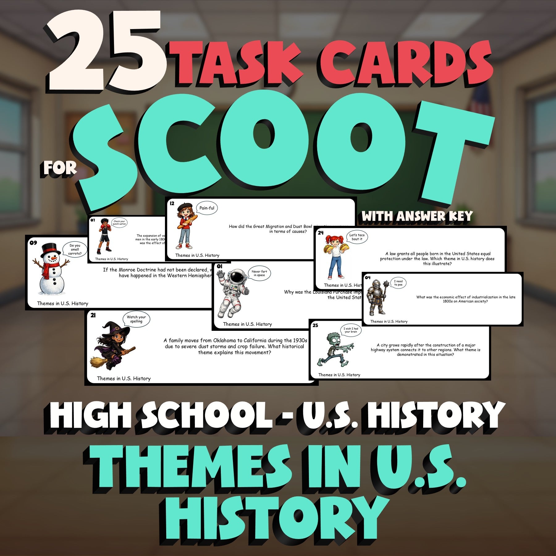 Themes in U.S. History SCOOT TASK CARDS U.S. History Game - No Prep Review