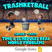 Time & Schedules Real World Problems TRASHKETBALL Math Game - No Prep Grade 5
