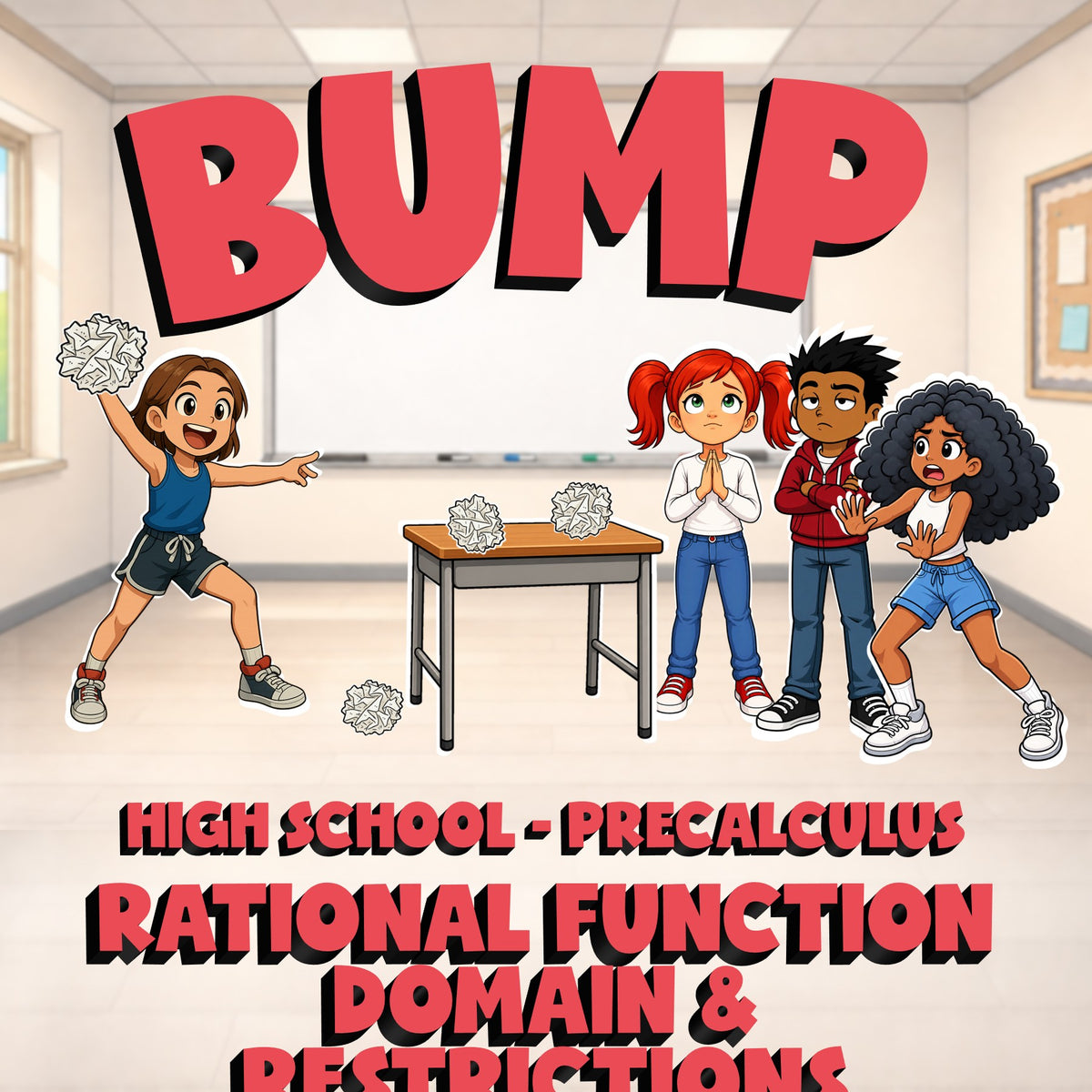 Rational Function Domain & Restrictions BUMP Math Game - No Prep PreCalculus