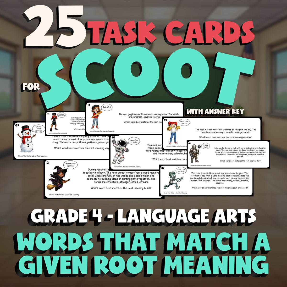 Words That Match a Given Root Meaning SCOOT TASK CARDS ELA Game - Grade 4