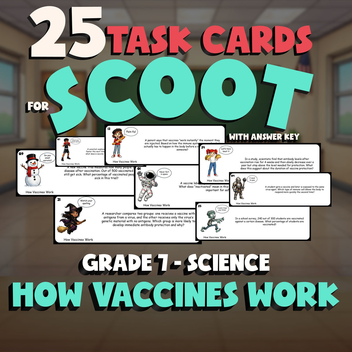 How Vaccines Work SCOOT TASK CARDS Science Game - No Prep Grade 7 Review