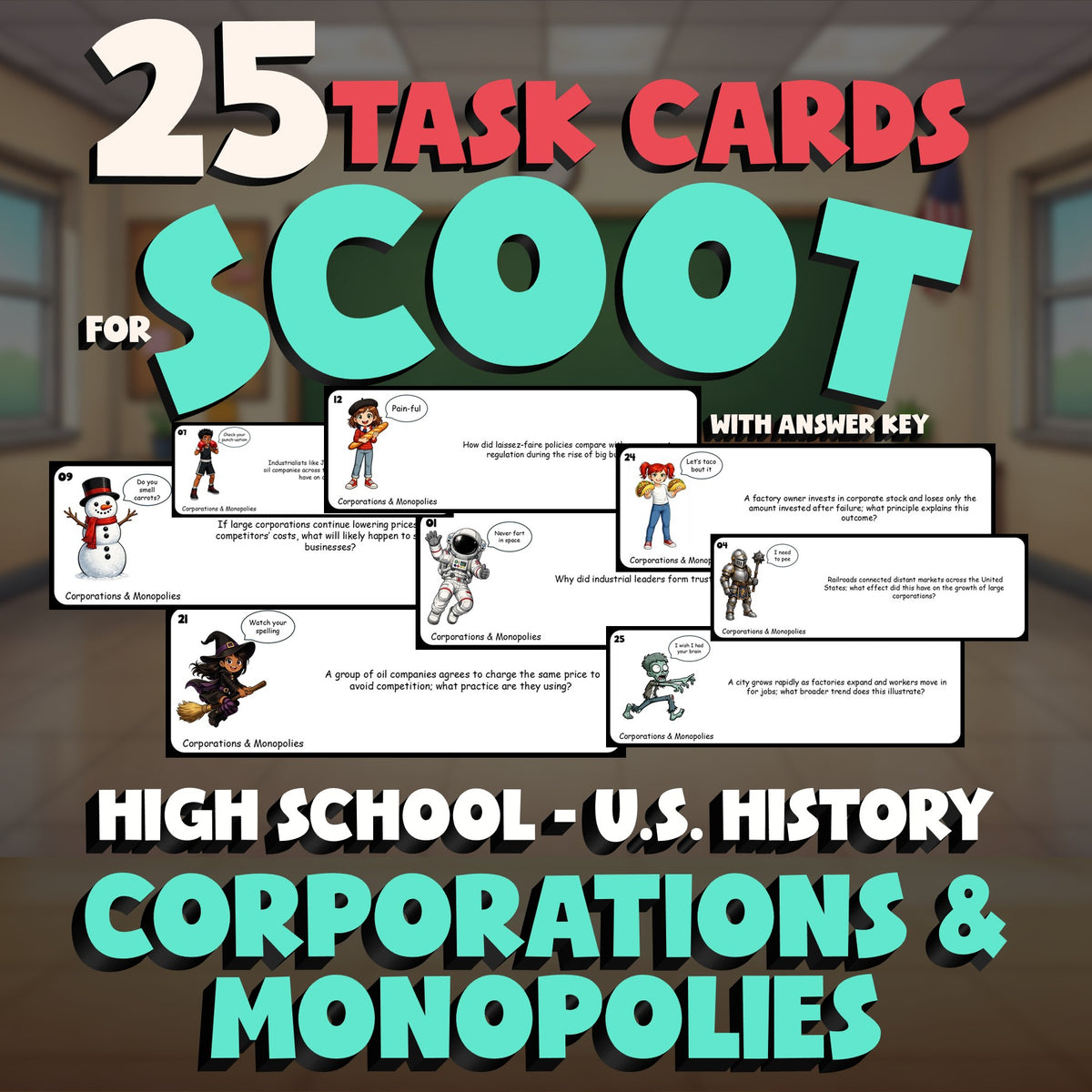Corporations & Monopolies SCOOT TASK CARDS U.S. History Game - No Prep Review